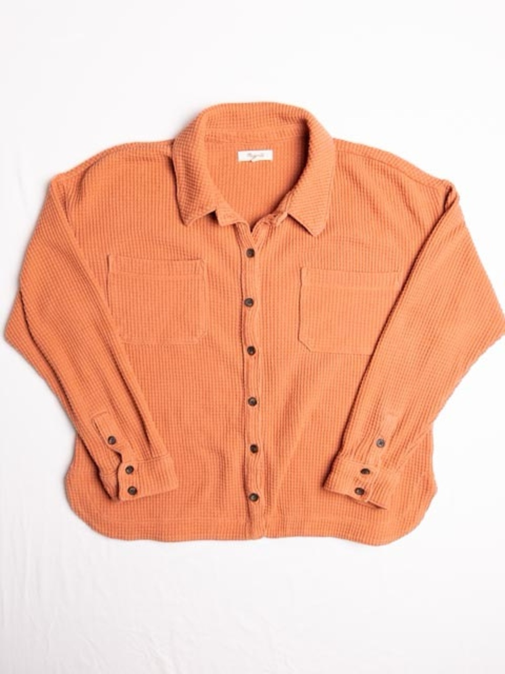 Madewell Button-Up Waffle Knit Shirt Jacket in Burnt Orange
